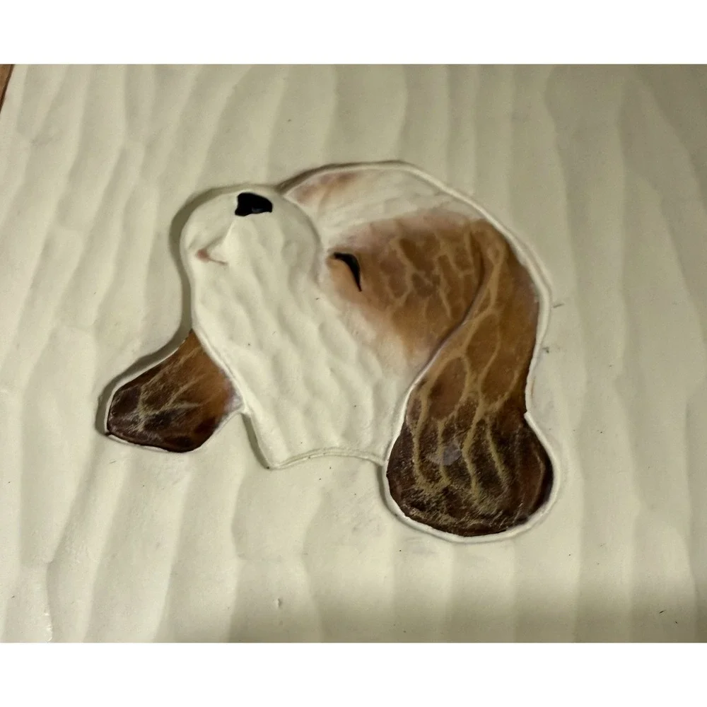 Vintage 4 Coaster Set with 3D Dog Puppy Holder Handpainted Carparatian